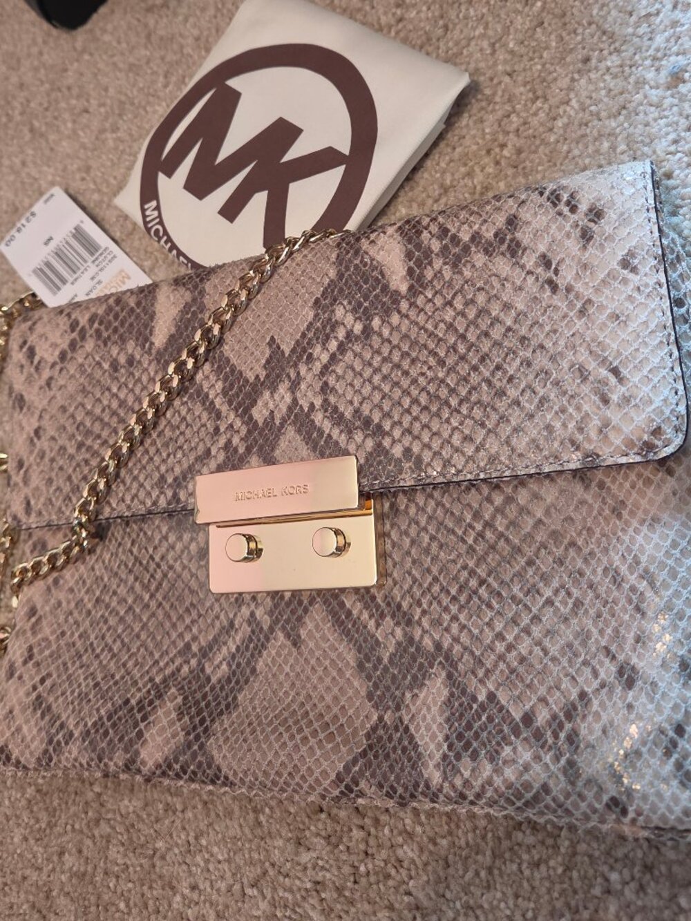 NWT & Dust Bag Michael Kors Sloan Angora Animal Print Clutch Genuine Leather